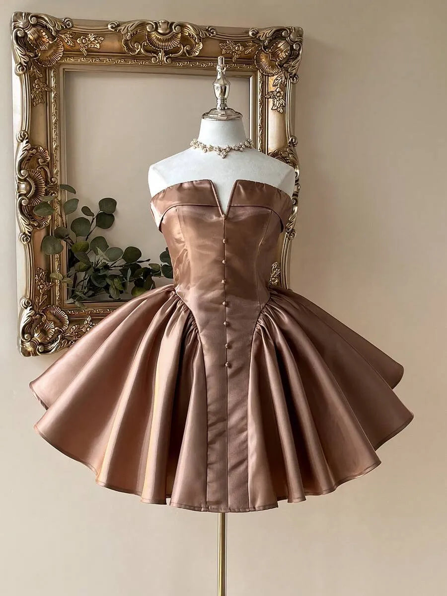 Elegant A-Line Notched Strapless Lace-Up Back Short Homecoming Dress