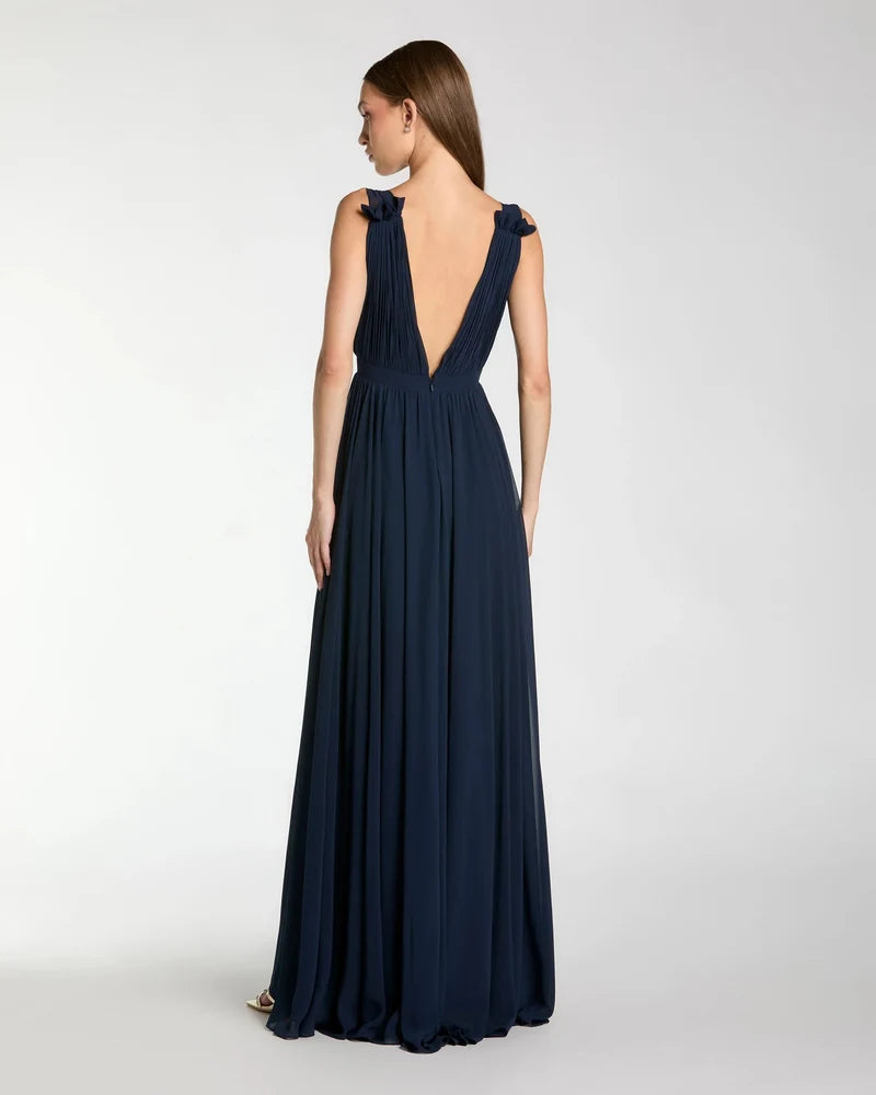 Elegant A-Line V-Neck Sleeveless V-Back Floor-Length Evening Dress