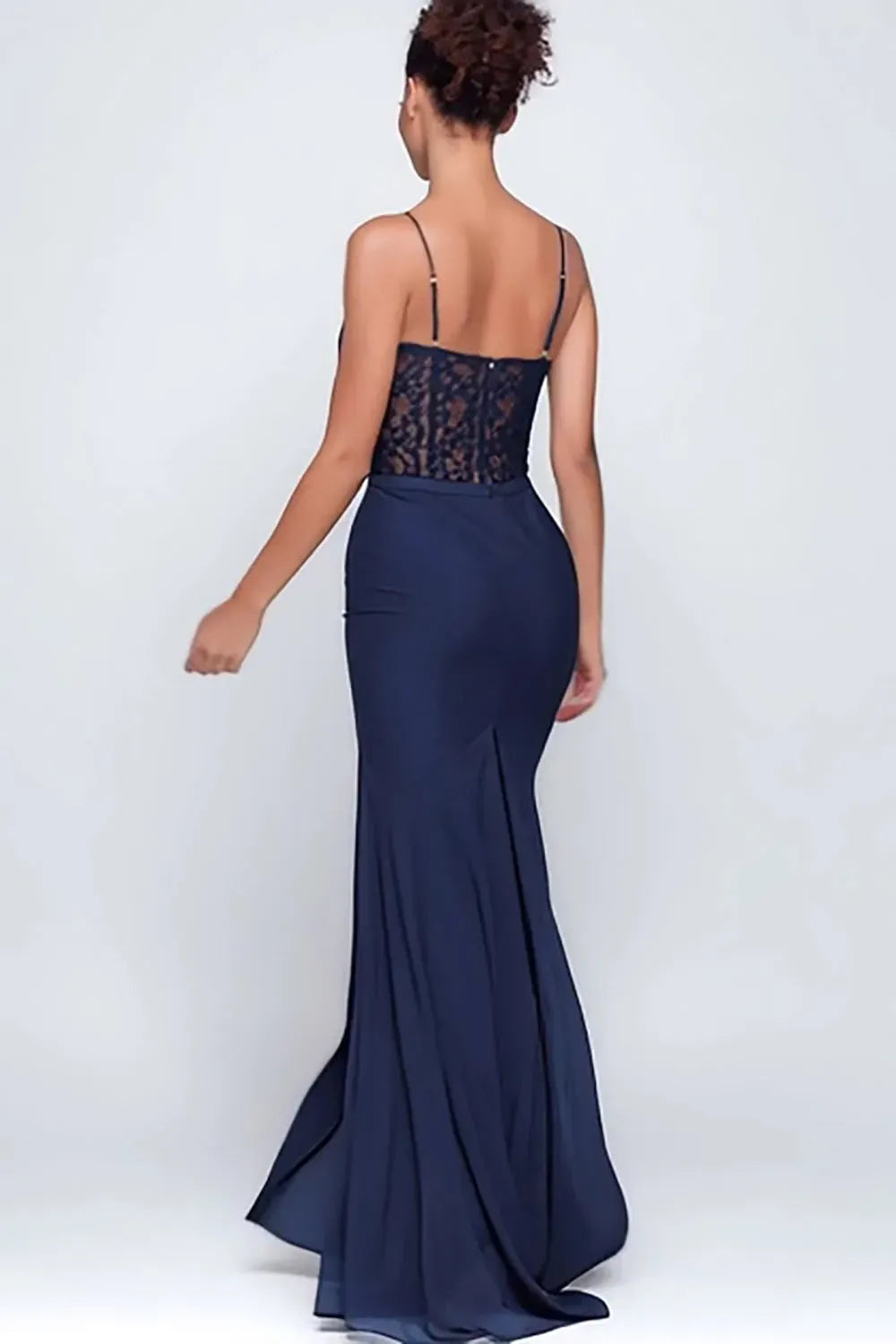 Elegant Mermaid V-Neck Spaghetti Strap Lace Back Floor-Length Evening Dress