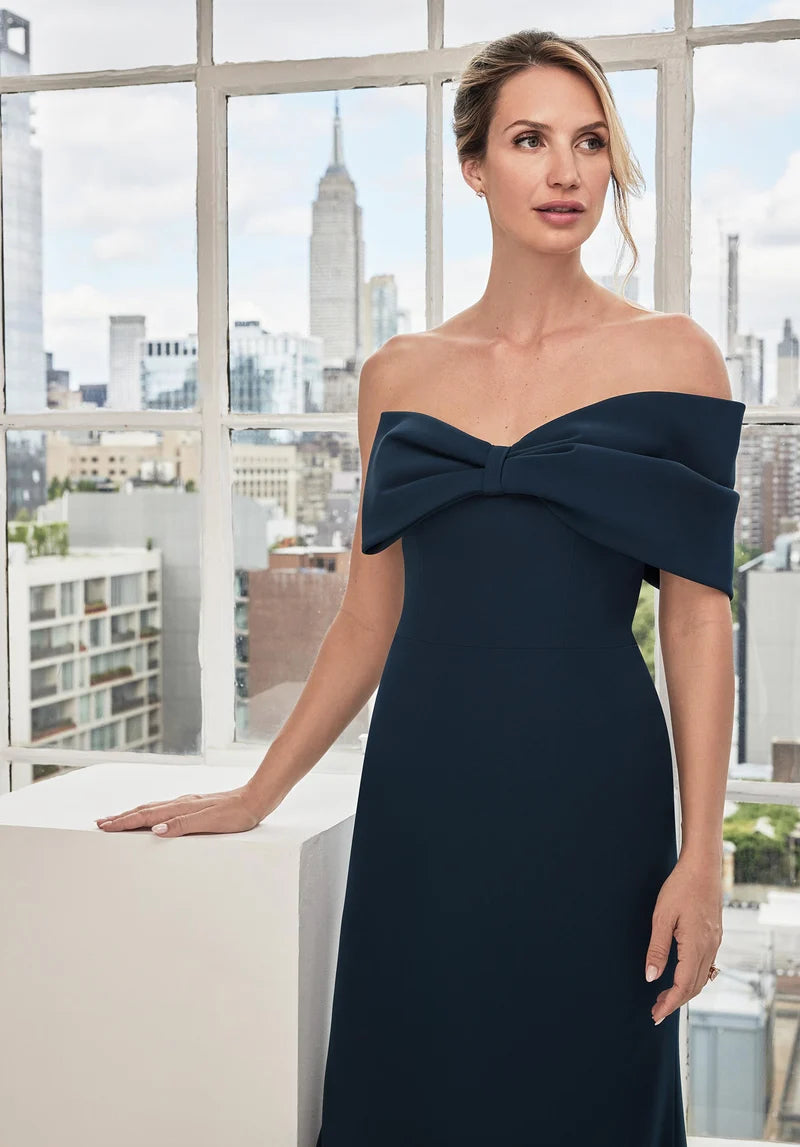 Elegant Sheath Off-Shoulder Fold-Over Back Floor-Length Mother of the Bride Dress