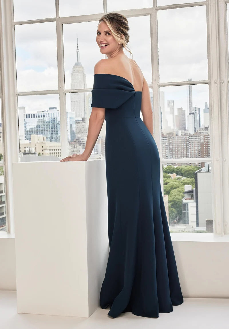 Elegant Sheath Off-Shoulder Fold-Over Back Floor-Length Mother of the Bride Dress