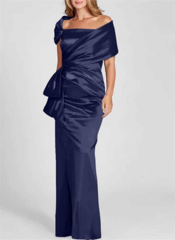 Elegant Mermaid Off Shoulder Short Sleeve Zipper Back Ruched Floor Length Mother of the Bride Dress
