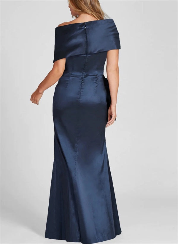 Elegant Mermaid Off Shoulder Short Sleeve Zipper Back Ruched Floor Length Mother of the Bride Dress