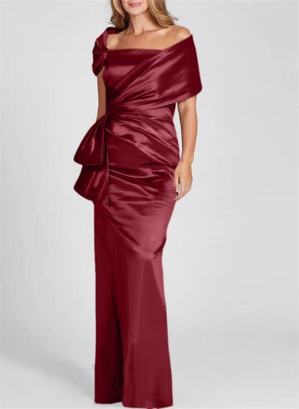 Elegant Mermaid Off Shoulder Short Sleeve Zipper Back Ruched Floor Length Mother of the Bride Dress