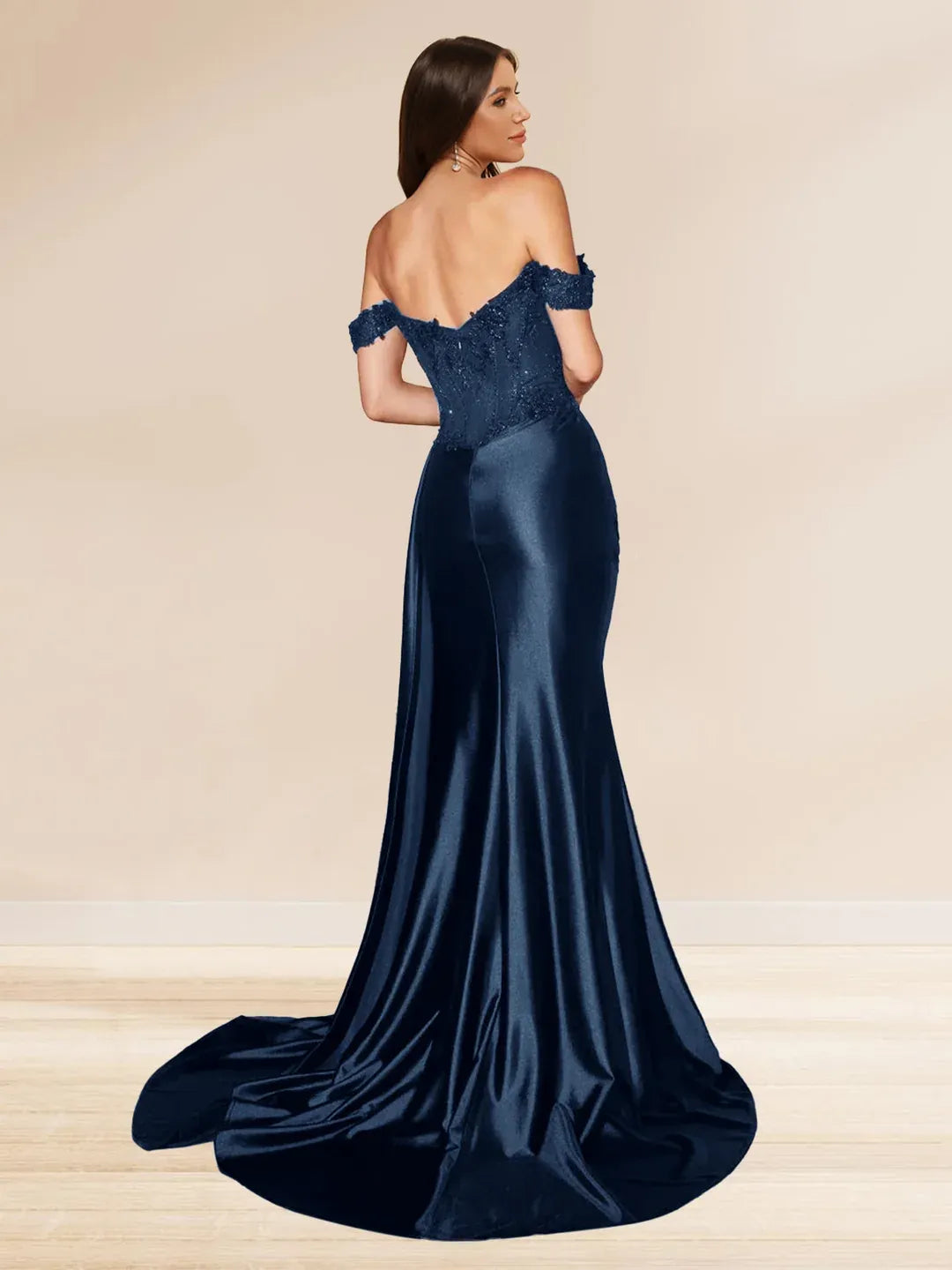 Elegant Mermaid Sweetheart Off-Shoulder V-Back Floor-Length Sequin Evening Dress