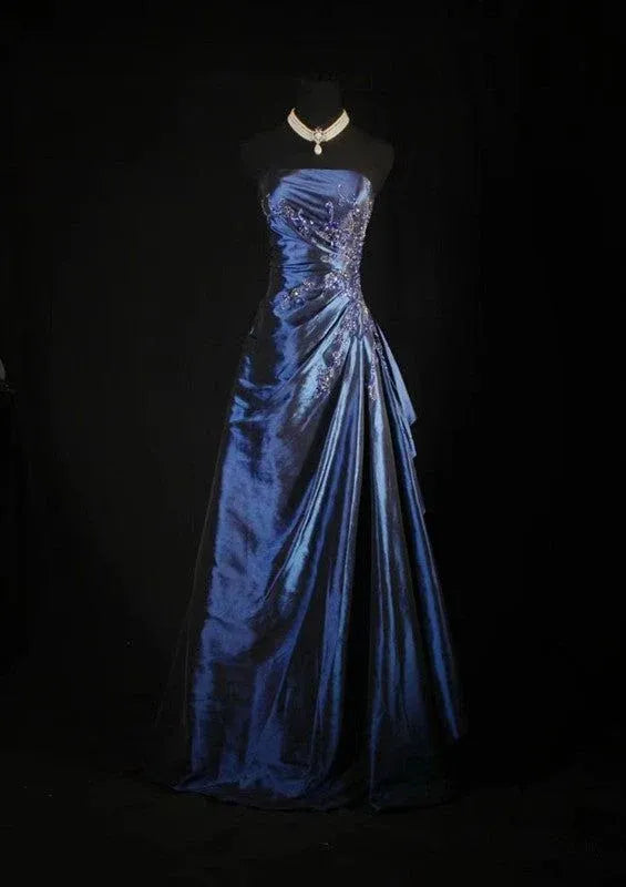 Elegant A-Line Strapless Sleeveless Zipper Back Floor-Length Satin Evening Dress