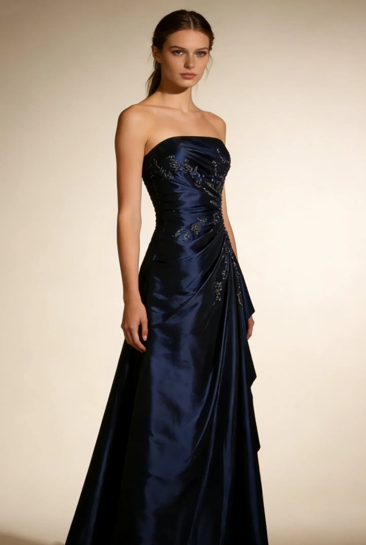 Elegant A-Line Strapless Sleeveless Zipper Back Floor-Length Satin Evening Dress