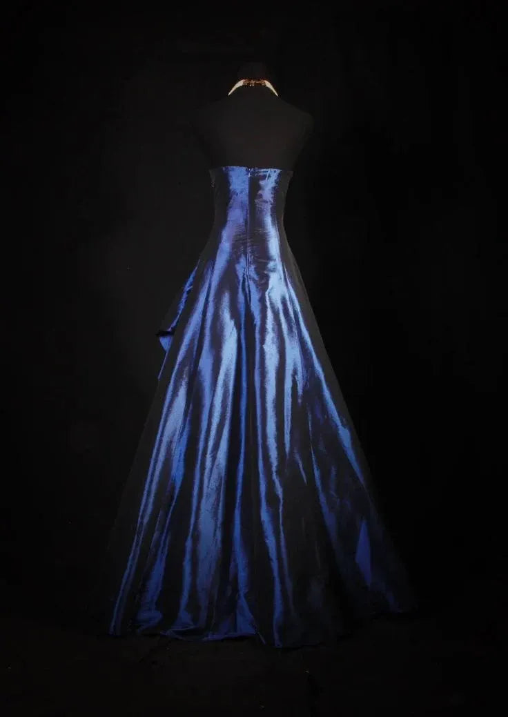 Elegant A-Line Strapless Sleeveless Zipper Back Floor-Length Satin Evening Dress