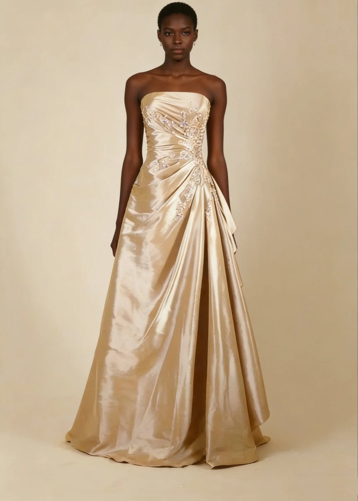 Elegant A-Line Strapless Sleeveless Zipper Back Floor-Length Satin Evening Dress