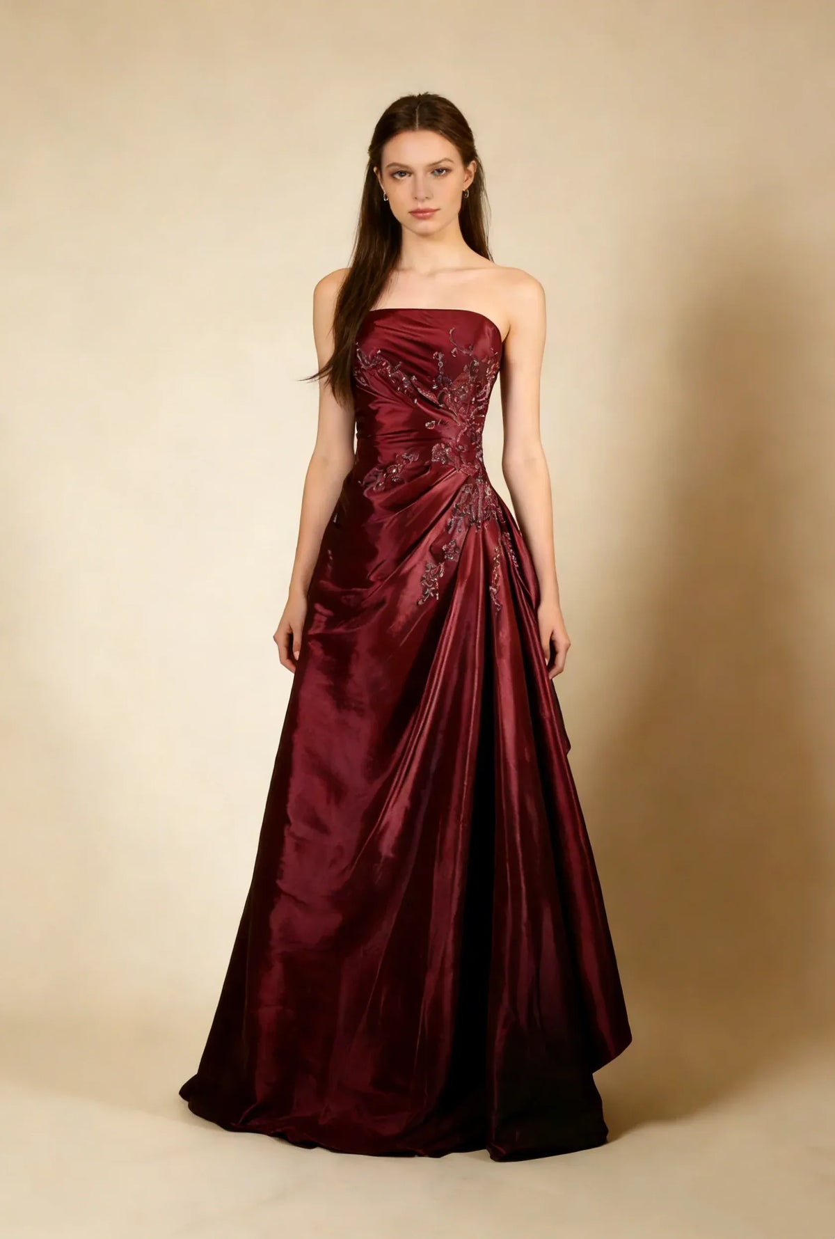 Elegant A-Line Strapless Sleeveless Zipper Back Floor-Length Satin Evening Dress