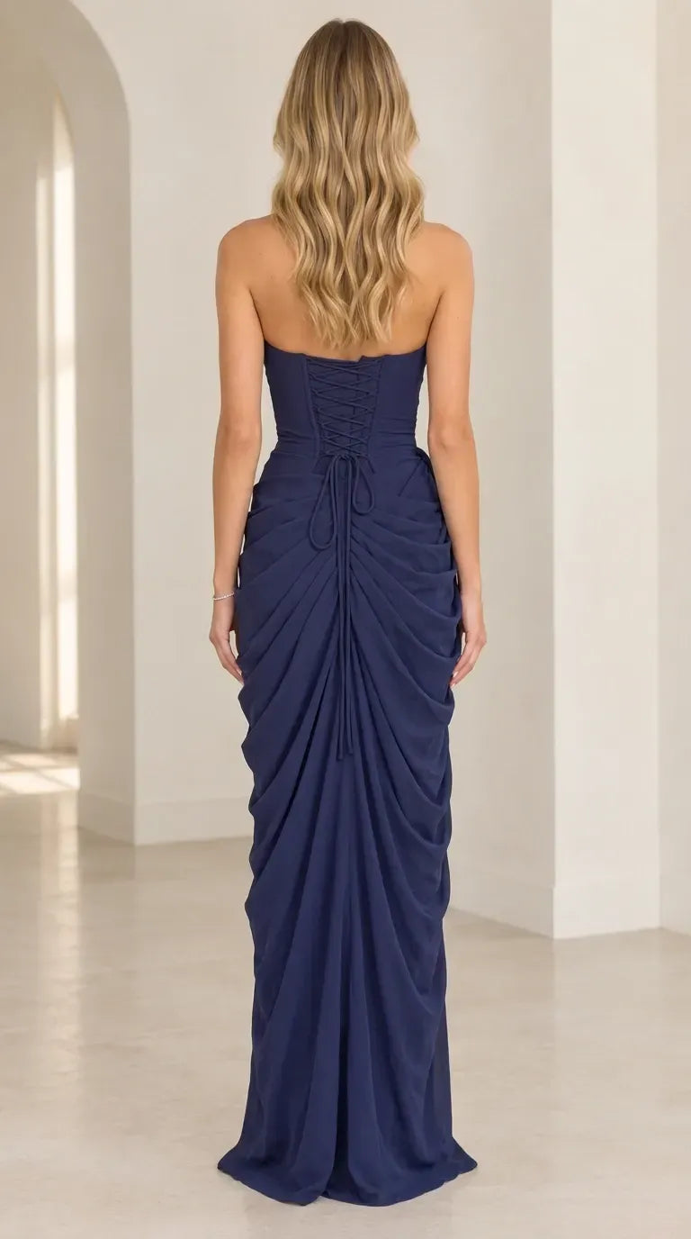 Elegant Sheath Strapless Sleeveless Lace-Up Floor-Length Evening Dress