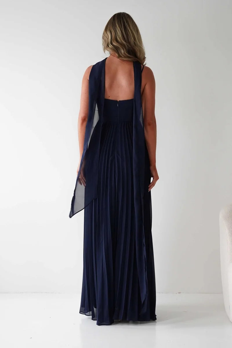 Elegant A-Line Sweetheart Spaghetti Strap Zip Back Pleated Maxi Prom Dress