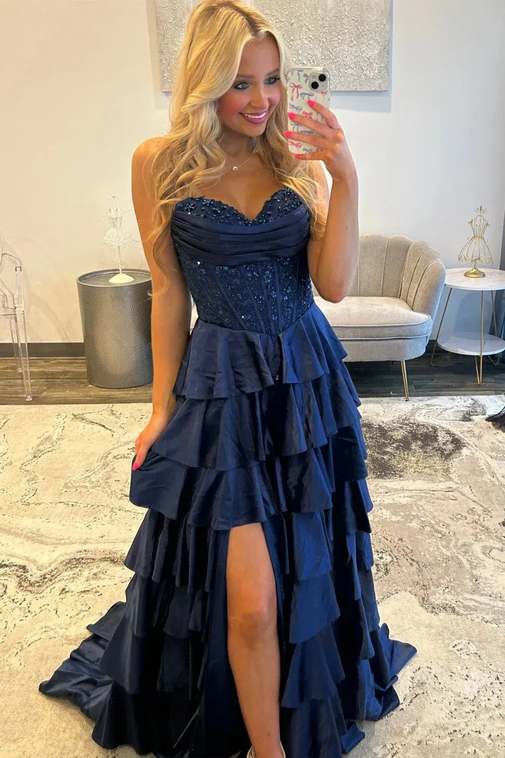Glamorous Satin A-Line Sweetheart Strapless Lace Up Back Floor Length Prom Dress