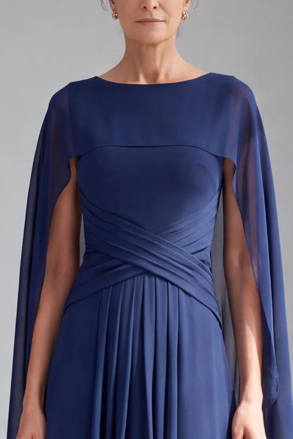 Regal Chiffon A-Line Bateau Cape-Sleeve Zipper-Back High-Low Mother of the Bride Dress