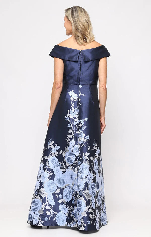 Elegant A-Line V-Neck Off-Shoulder Zipper-Back Floral Mother of the Bride Dress