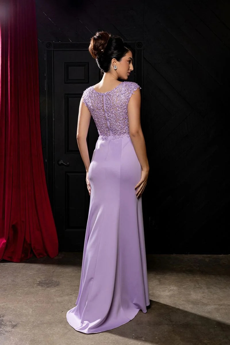 Elegant Sheath Round-Neck Sleeveless Illusion-Back Slit Floor-Length Mother of the Bride Dress