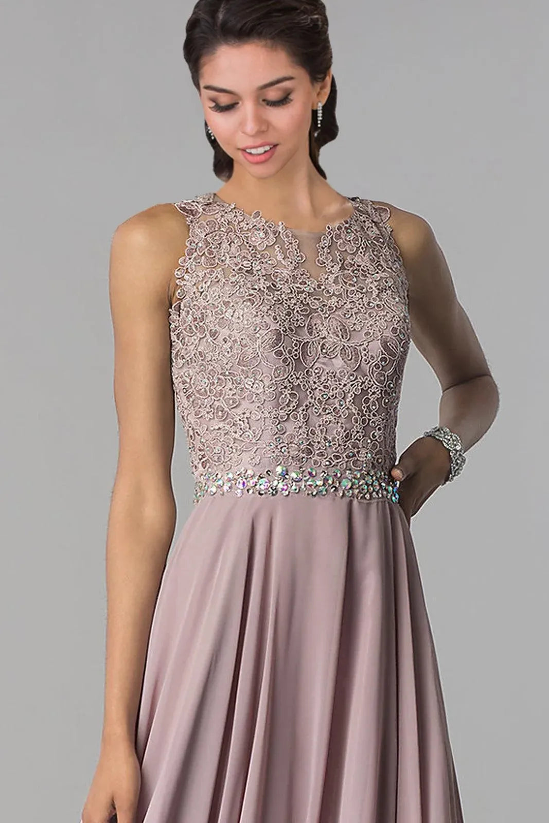 Elegant A-Line Jewel Neck Sleeveless Keyhole Back Floor-Length Prom Dress