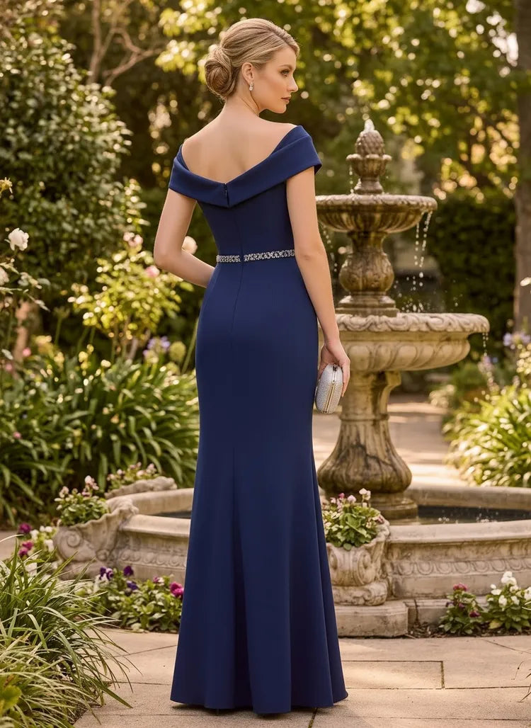 Elegant Mermaid Off-Shoulder Short-Sleeve Floor-Length Mother of the Bride Dress