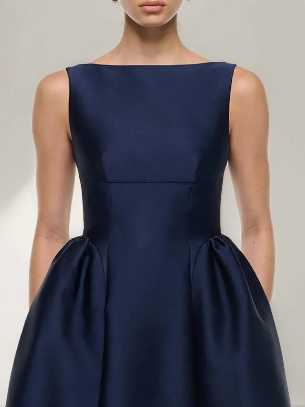 Elegant A-Line Bateau-Neck Sleeveless V-Back Satin Midi Cocktail Dress