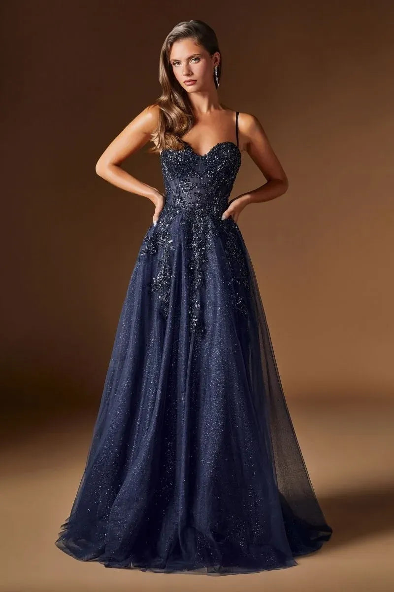 Glamorous A-Line Sweetheart Spaghetti Strap Embellished Floor-Length Prom Dress