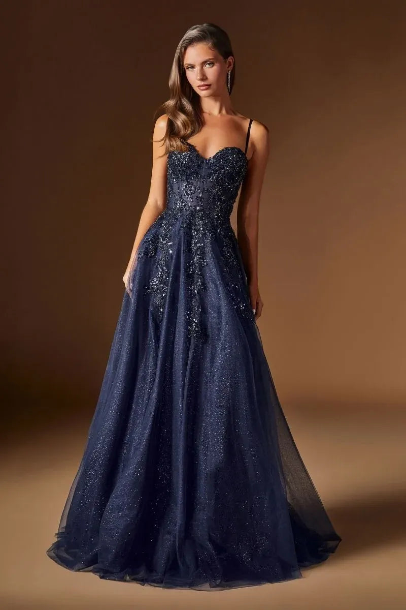 Glamorous A-Line Sweetheart Spaghetti Strap Embellished Floor-Length Prom Dress
