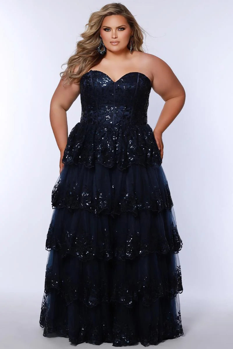 Glamorous Plus Size A Line Sweetheart Strapless Sequin Tulle Prom Dress