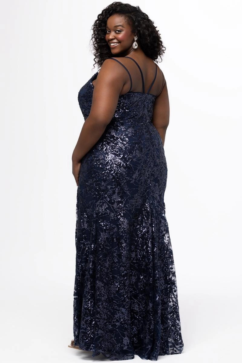 Glamorous Plus Size Sheath V Neck Sleeveless Sequin Floor Length Prom Dress
