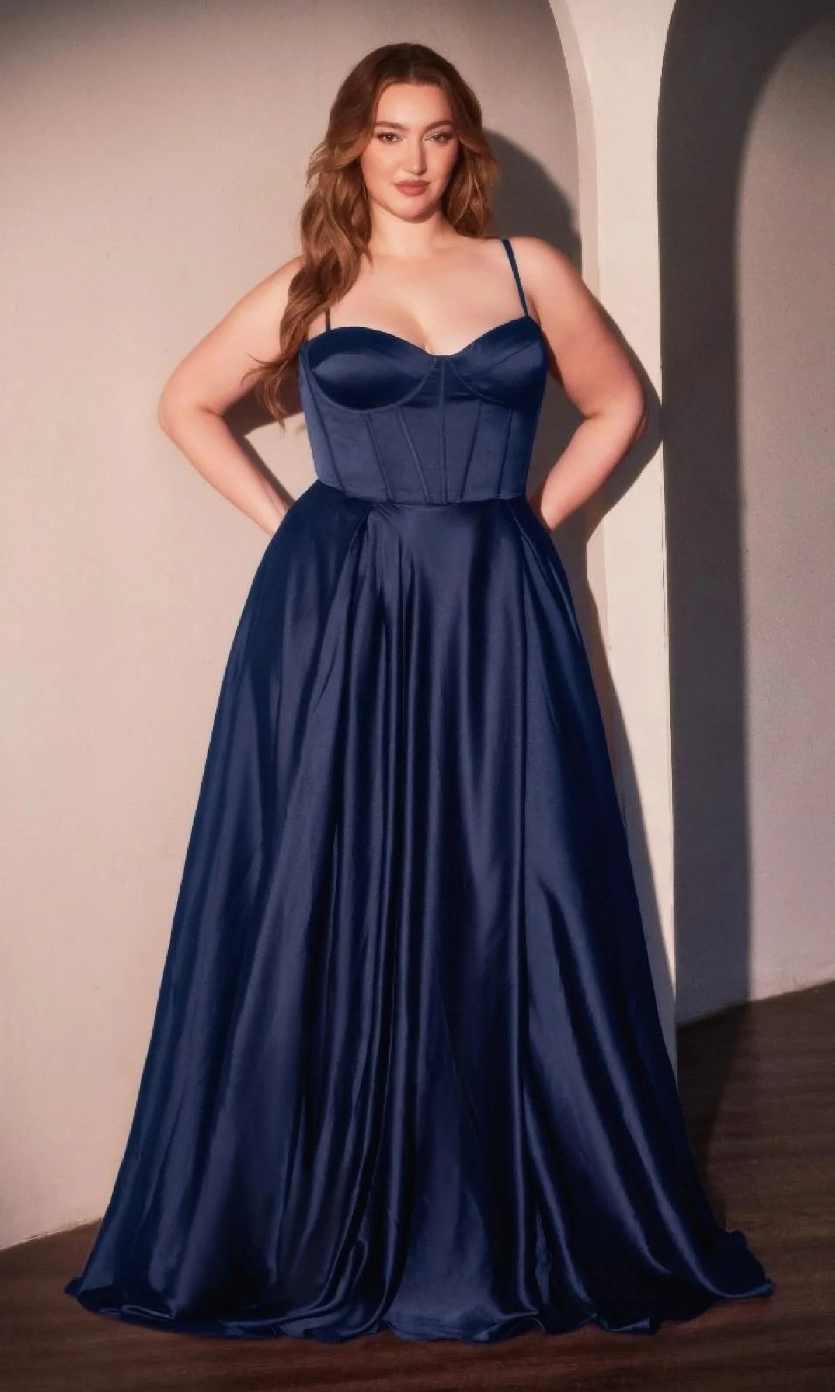 Elegant A Line Sweetheart Spaghetti Strap Satin Plus Size Prom Dress