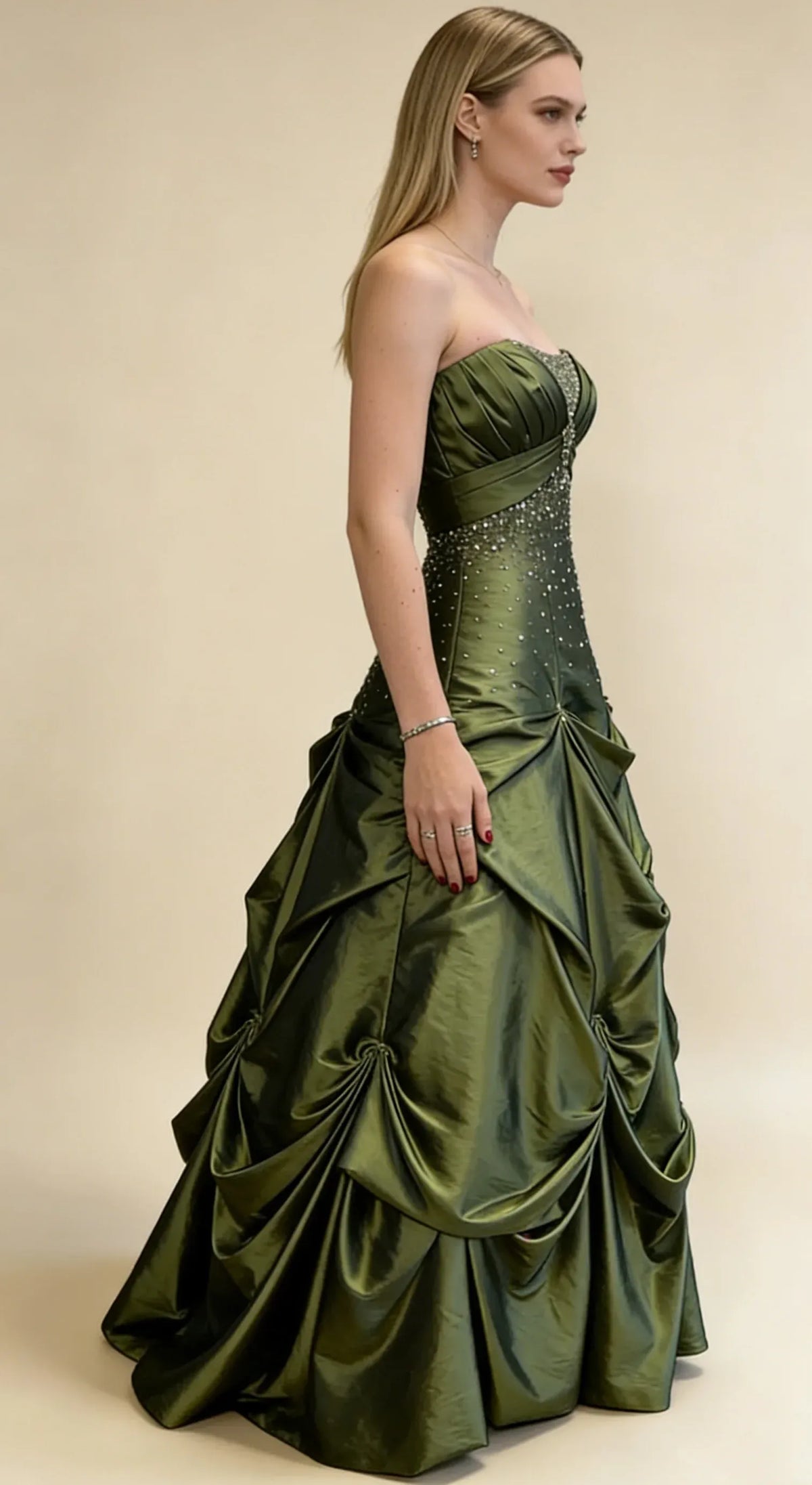 Vintage A-Line Strapless Sleeveless Lace-Up Pick-Up Floor-Length Beaded Evening Dress