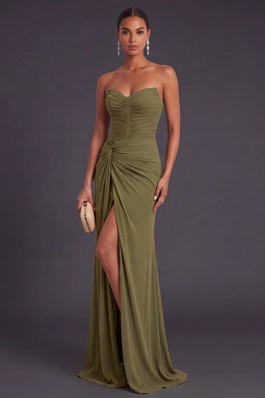 Elegant Sheath Sweetheart Sleeveless Zip Back Slit Floor-Length Evening Dress