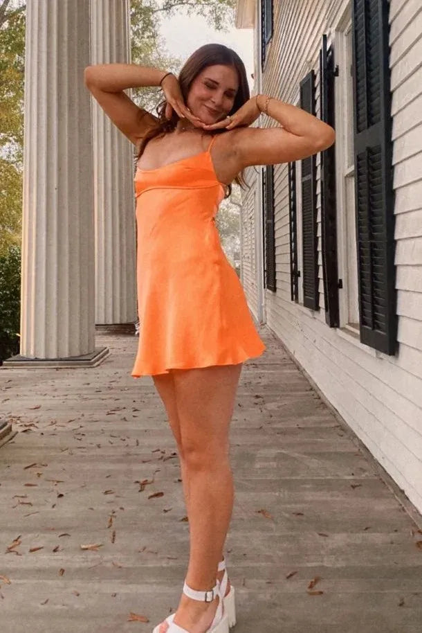 Chic A Line Square Neck Spaghetti Straps Cutout Mini Homecoming Dress