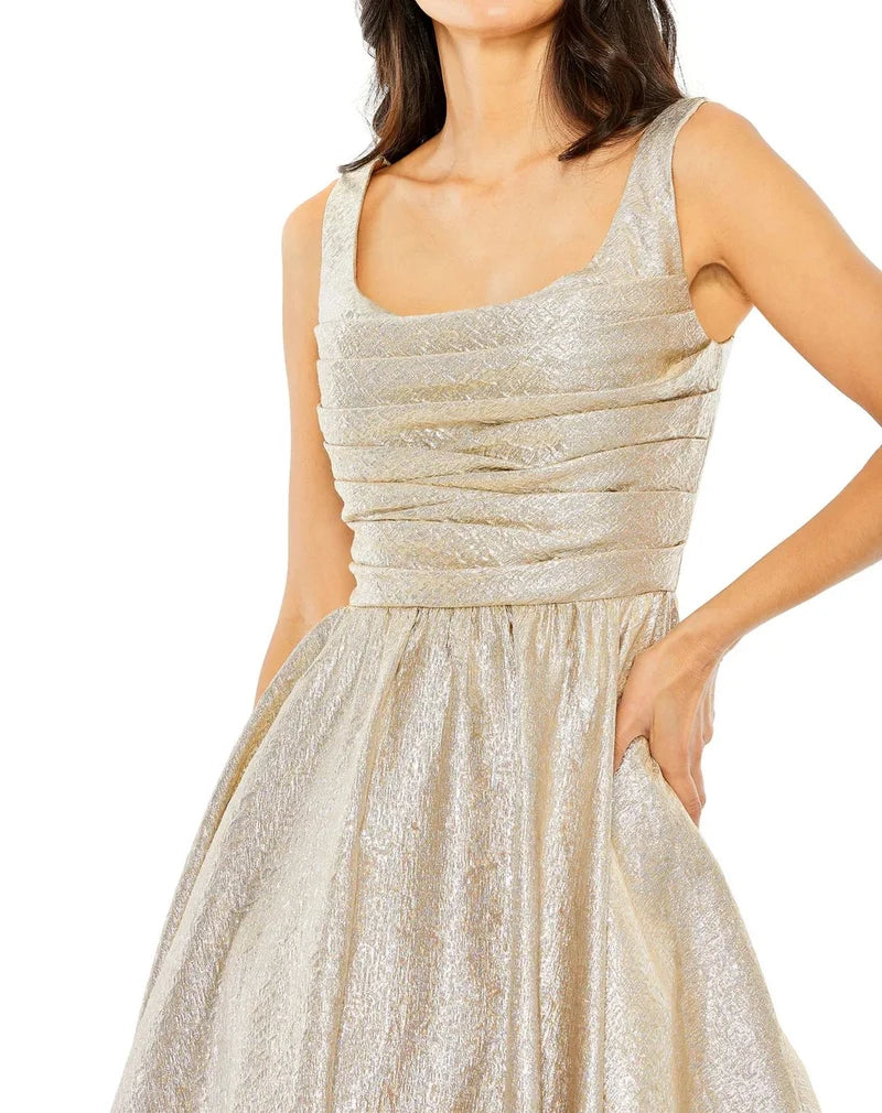 Elegant A-Line Square-Neck Sleeveless Scoop-Back Tea-Length Wedding Guest Dress