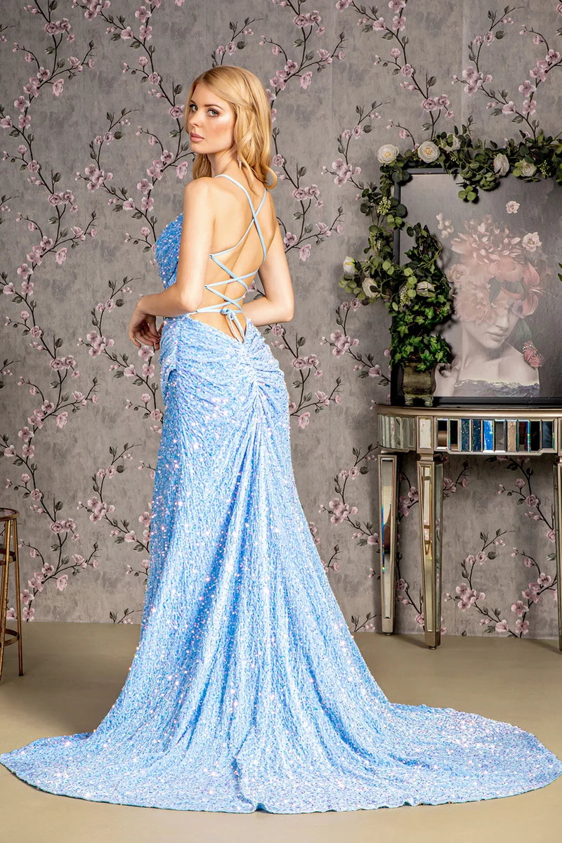 Glamorous Mermaid Sweetheart Spaghetti-Strap Lace-Up Floor-Length Prom Dress