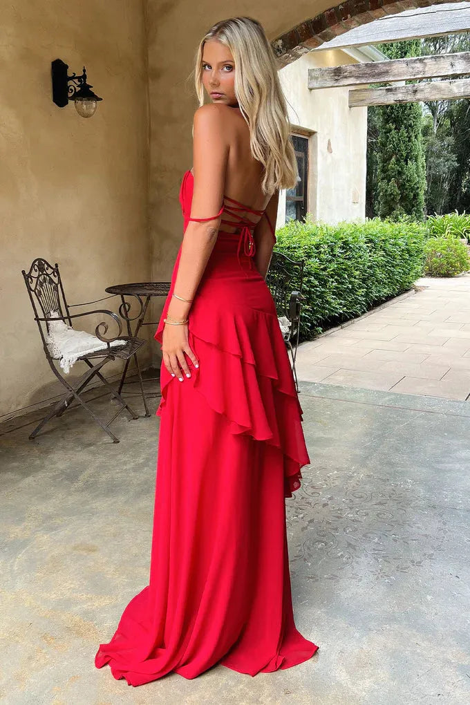 Romantic Chiffon A-Line Sweetheart Sleeveless Lace Up Back Floor Length Prom Dress