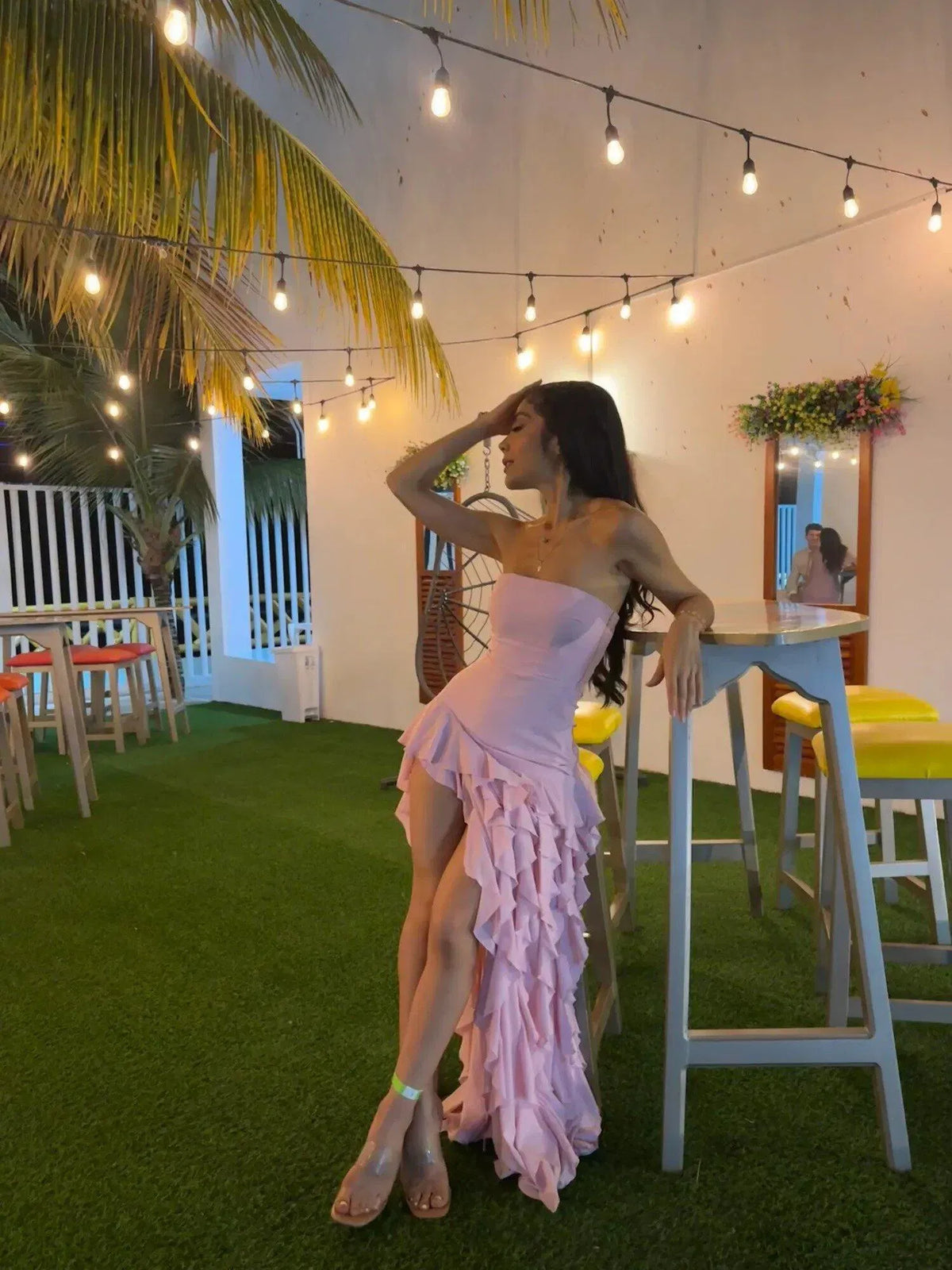 Romantic Chiffon Sheath Strapless Sleeveless Lace-Up Back Floor Length Prom Dress