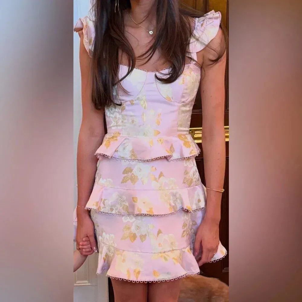 Sweet A-Line Square Neck Ruffle Sleeves Lace-Up Back Mini Homecoming Dress