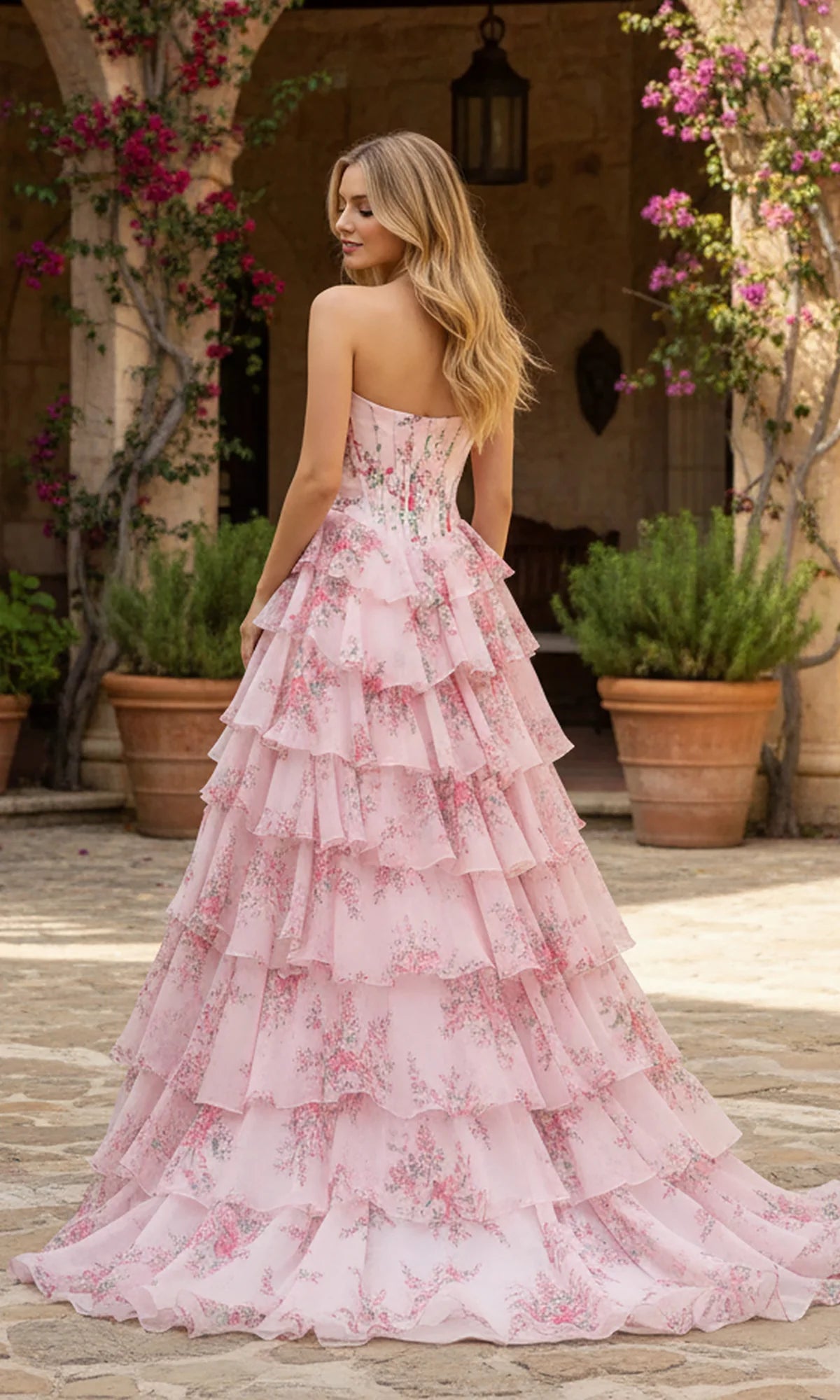 Romantic A Line Sweetheart Strapless Floral Tulle Floor Length Prom Dress