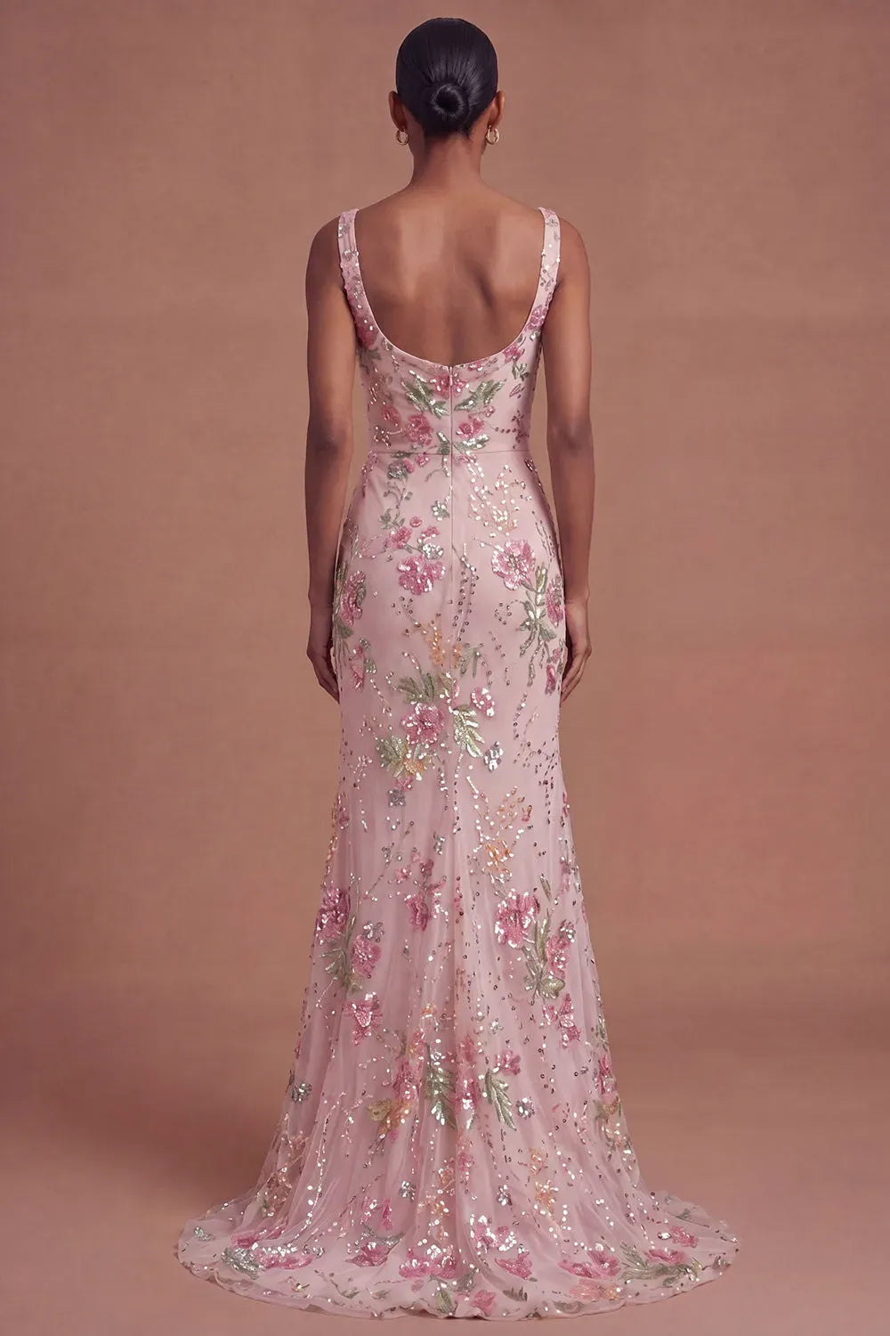 Romantic Pink Mermaid Scoop Neck Sleeveless Zipper Back Floor Length Prom Dress