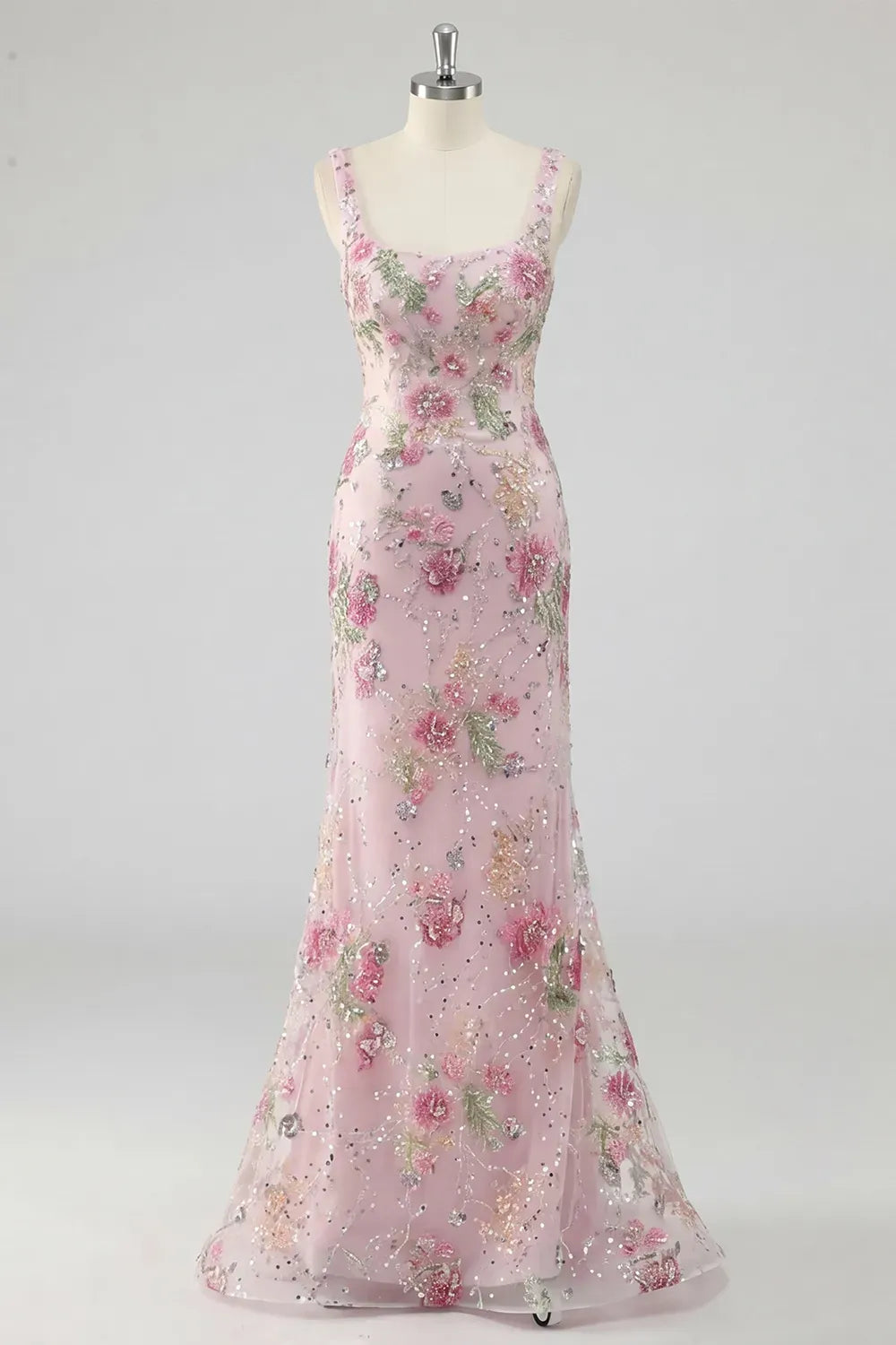 Romantic Pink Mermaid Scoop Neck Sleeveless Zipper Back Floor Length Prom Dress