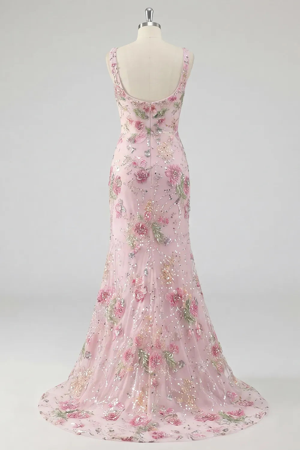 Romantic Pink Mermaid Scoop Neck Sleeveless Zipper Back Floor Length Prom Dress