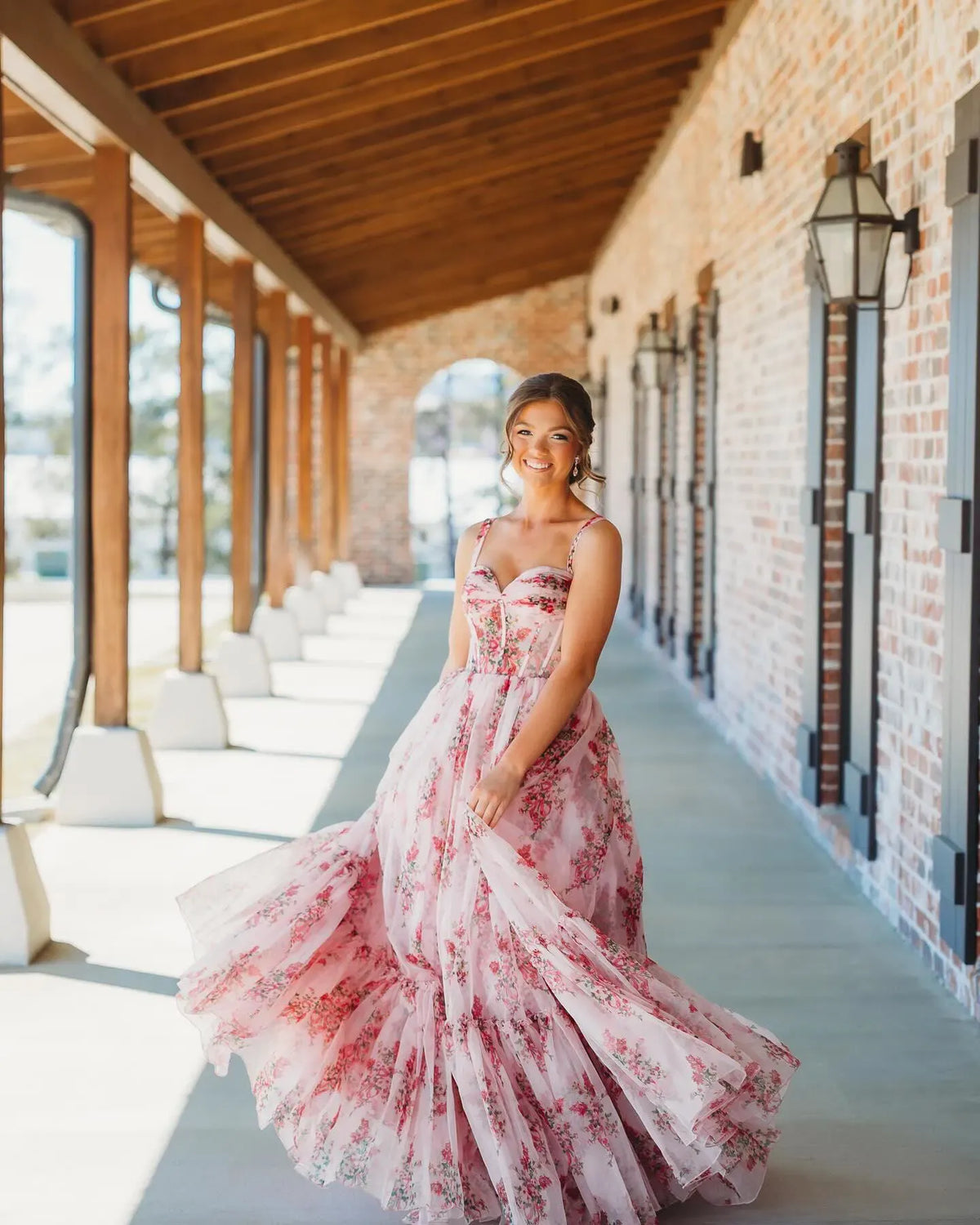 Romantic Floral Tulle A-Line Sweetheart Sleeveless Scoop Back Floor Length Prom Dress