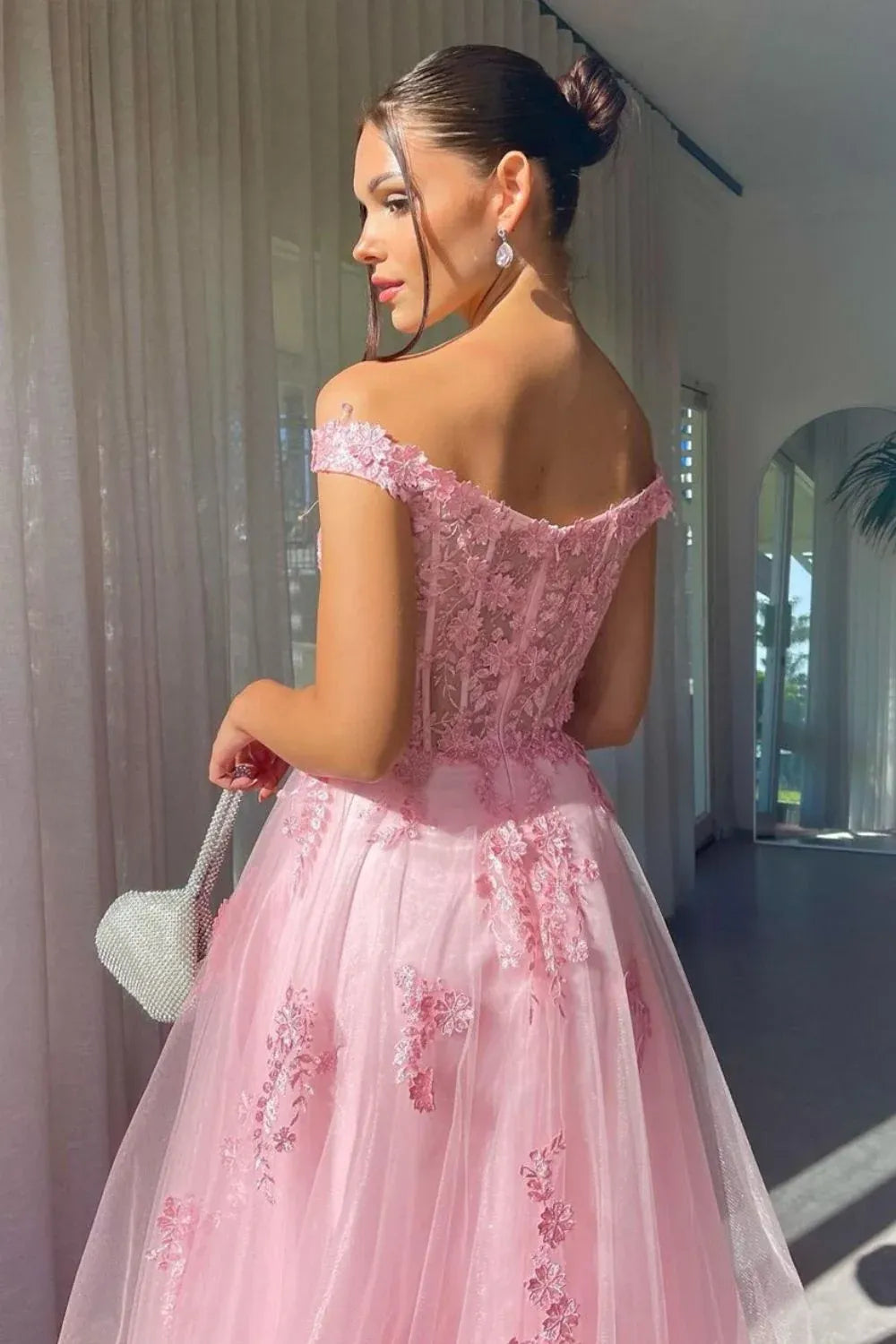 Romantic A-Line Sweetheart Off-Shoulder Structured Back Floor-Length Prom Dress