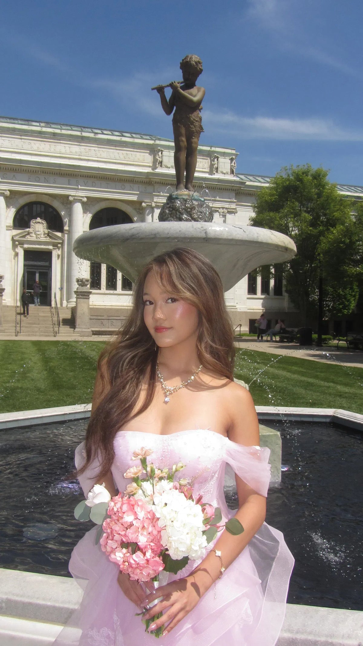 Dreamy Pink A-Line Off-Shoulder Ruffle Sleeve Tulle Corset Back Floor-Length Prom Dress