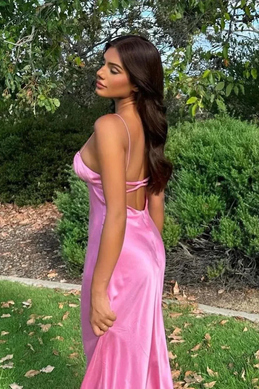 Elegant Sheath Square Neck Sleeveless Open Back Satin Maxi Prom Dress