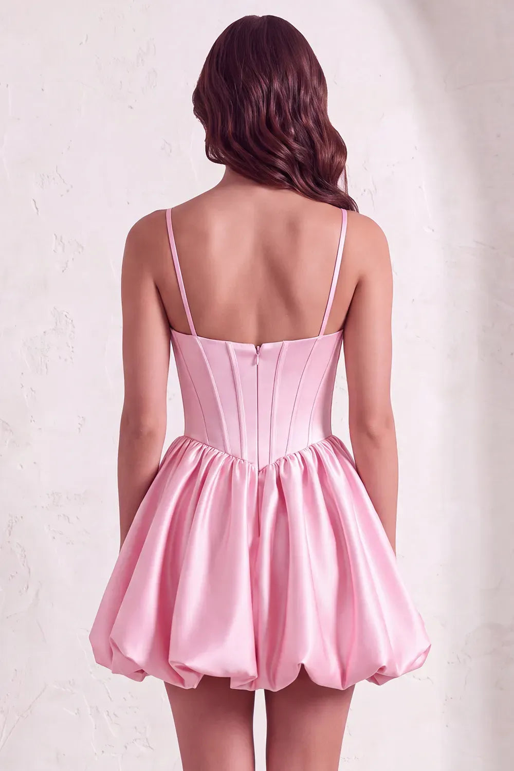 Charming A-Line Sweetheart Spaghetti Strap Zipper Back Satin Bubble Mini Homecoming Dress