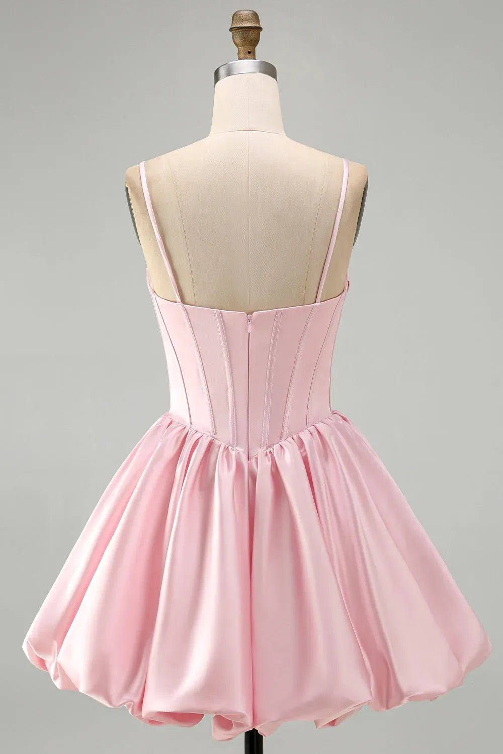Charming A-Line Sweetheart Spaghetti Strap Zipper Back Satin Bubble Mini Homecoming Dress
