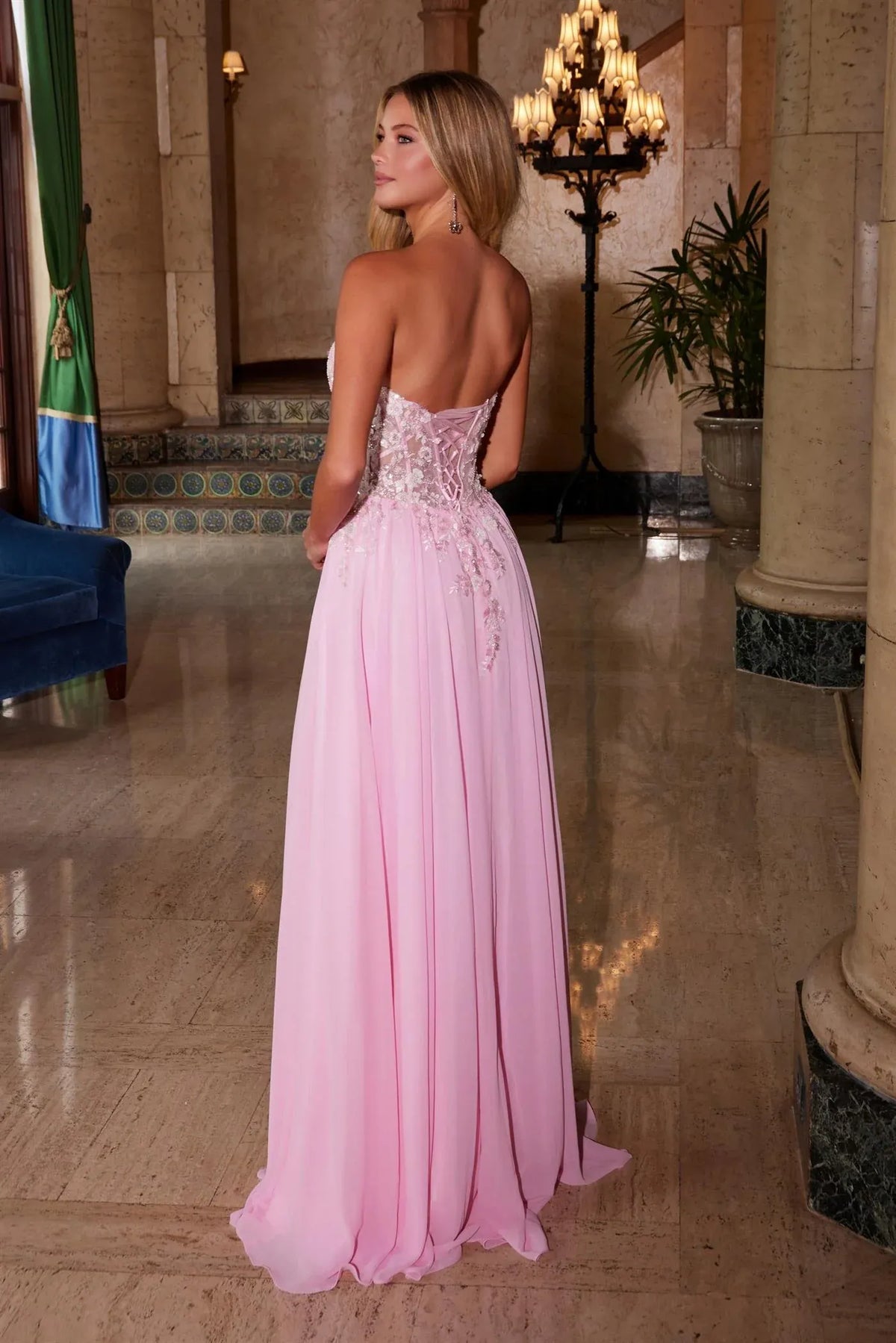 Romantic A-Line Sweetheart Strapless Lace-Up Back Floor-Length Prom Dress