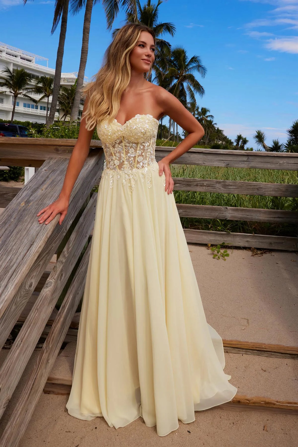 Romantic A-Line Sweetheart Strapless Lace-Up Back Floor-Length Prom Dress
