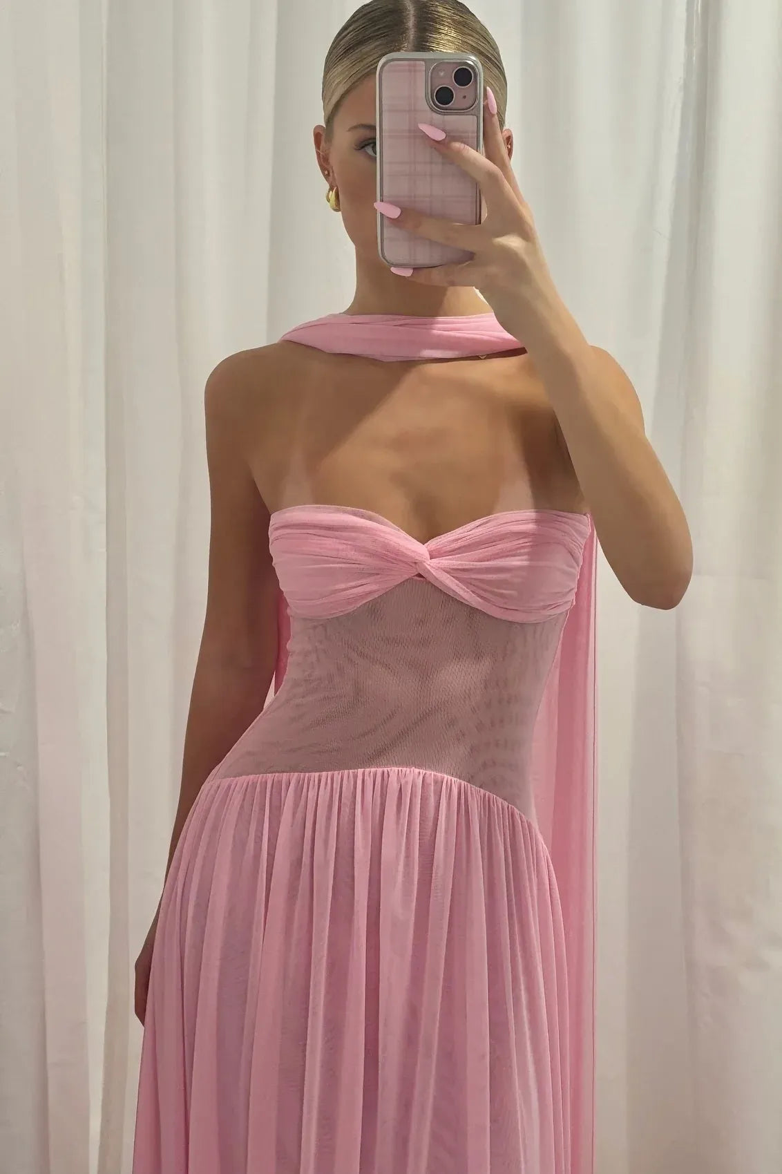 Elegant Chiffon A-Line Sweetheart Sleeveless Open Back Scarf Tie Long Party Dress