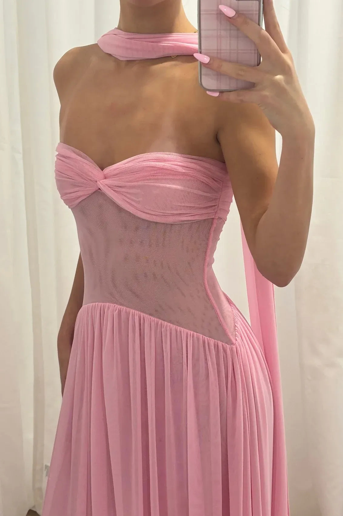 Elegant Chiffon A-Line Sweetheart Sleeveless Open Back Scarf Tie Long Party Dress